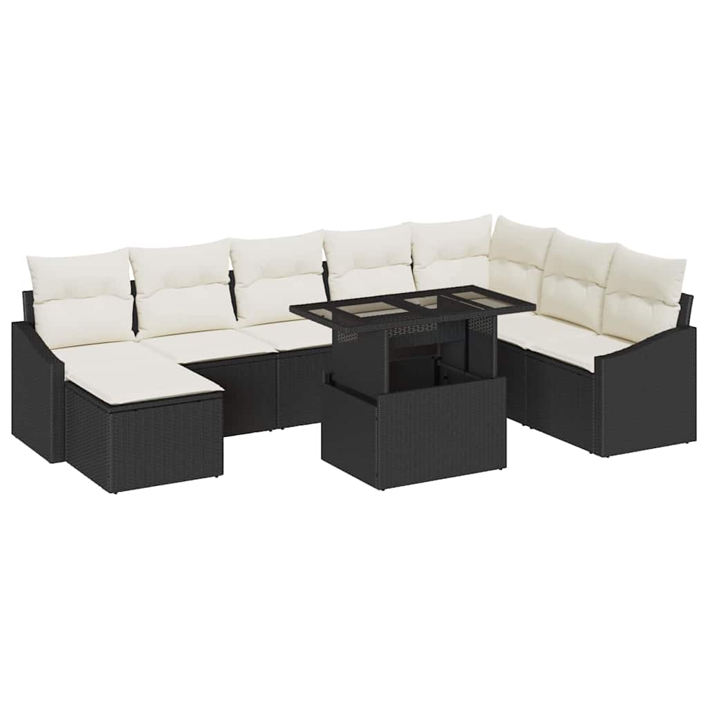 Garten-Sofa-Set mit Kissen mit Speicher 9 pcs Schwarz und Creme